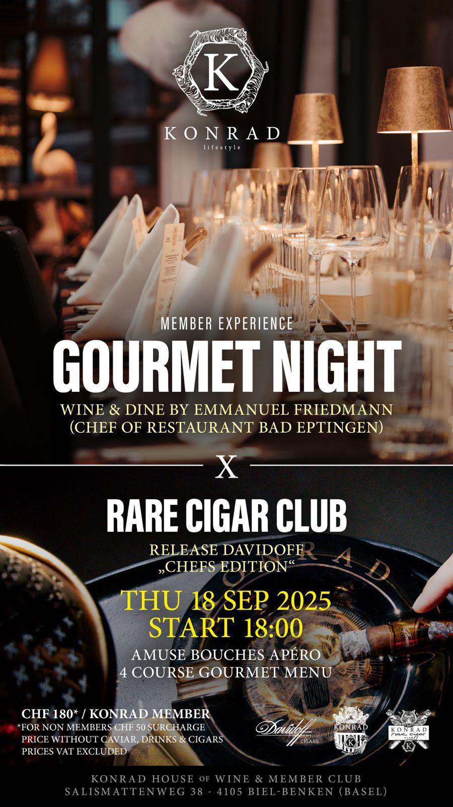 KONRAD MEMBER EXPERIENCE "Gourmet Night x Rare Cigar Club" – THU 18.09.2025