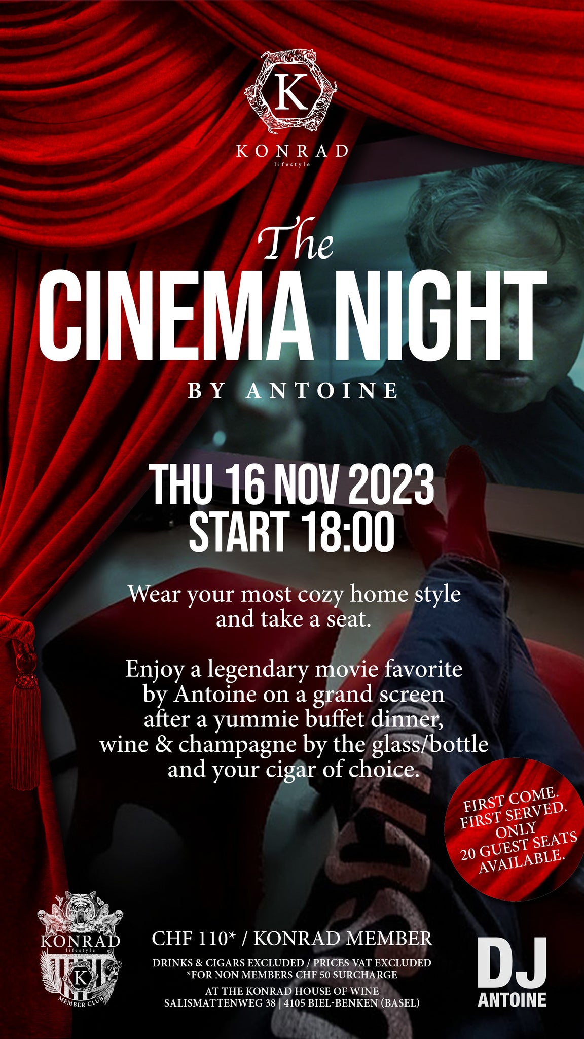 KONRAD PRIVATE EXPERIENCE "Cinema night by Antoine" - THU 16.11.2023