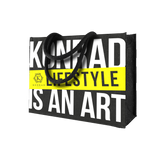 JUTE BAG "KONRAD LIFESTYLE IS AN ART" YELLOW STRIPES