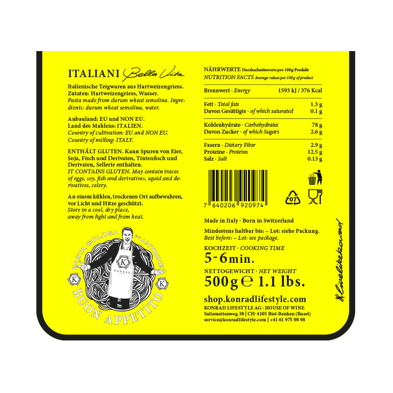 KONRAD PASTA - "ITALIANI BELLA VITA" (minimum order 12x500g)